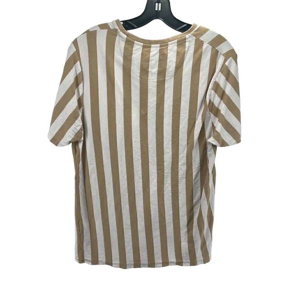 Denim & Flower Men's Cotton T-Shirt Stripes Short Sleeve Crewneck Tan Size XL - Picture 9 of 13